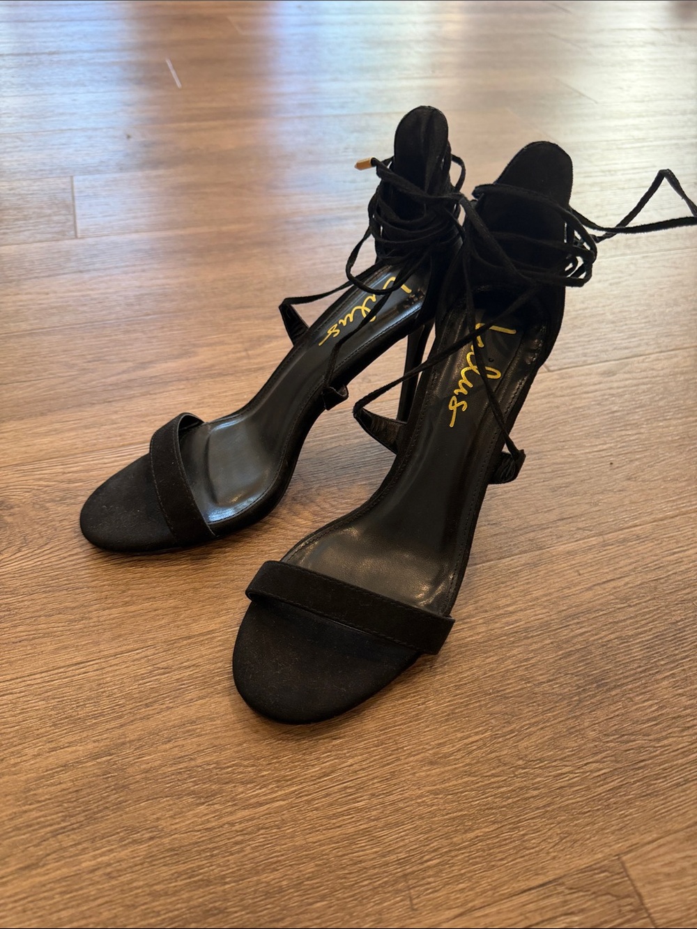 Lulu's Black Lace-Up Suede High Heel Sandals